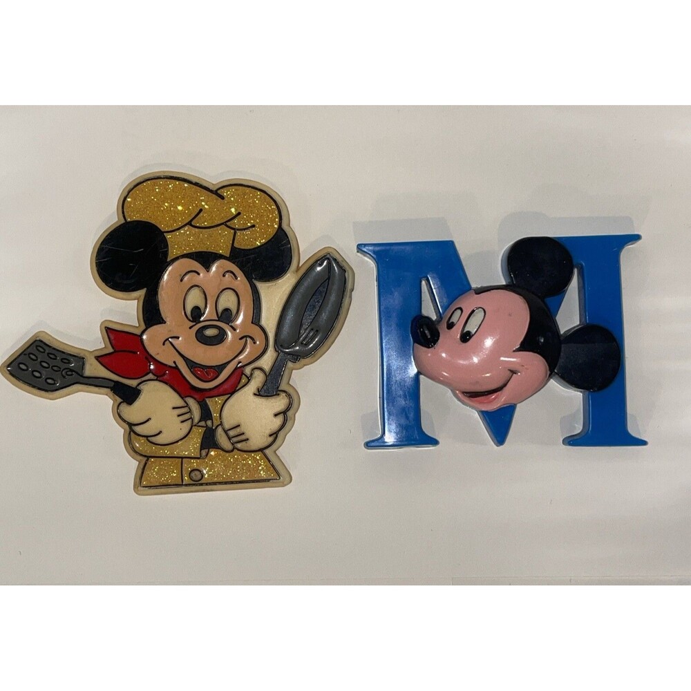 Disney Chef Mickey Mouse Magnet Plastic 3 1/4" X 3 1/2" Vintage Set Of 2!